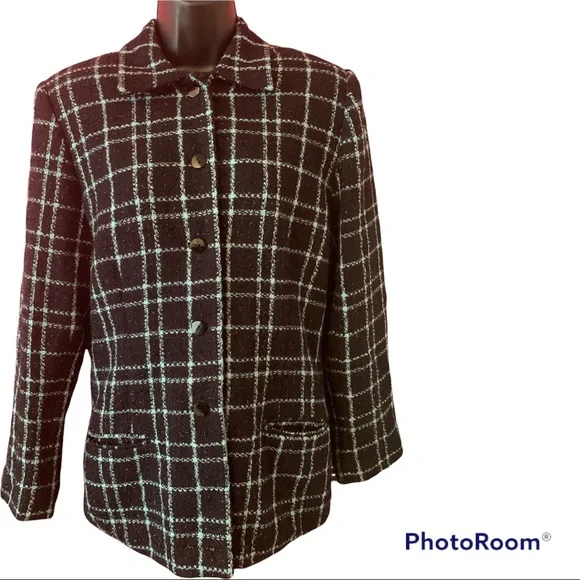 Sag Harbor Size 16 Teal blue & black plaid blazer with sparkle. Gently worn. - Picture 1 of 14